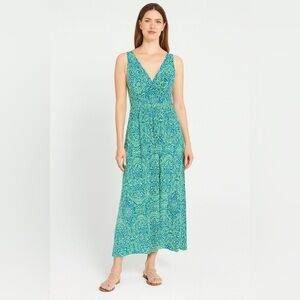 Chaps Ralph Lauren V Neck Green Blue Mandala Stretchy Maxi Dress size Medium